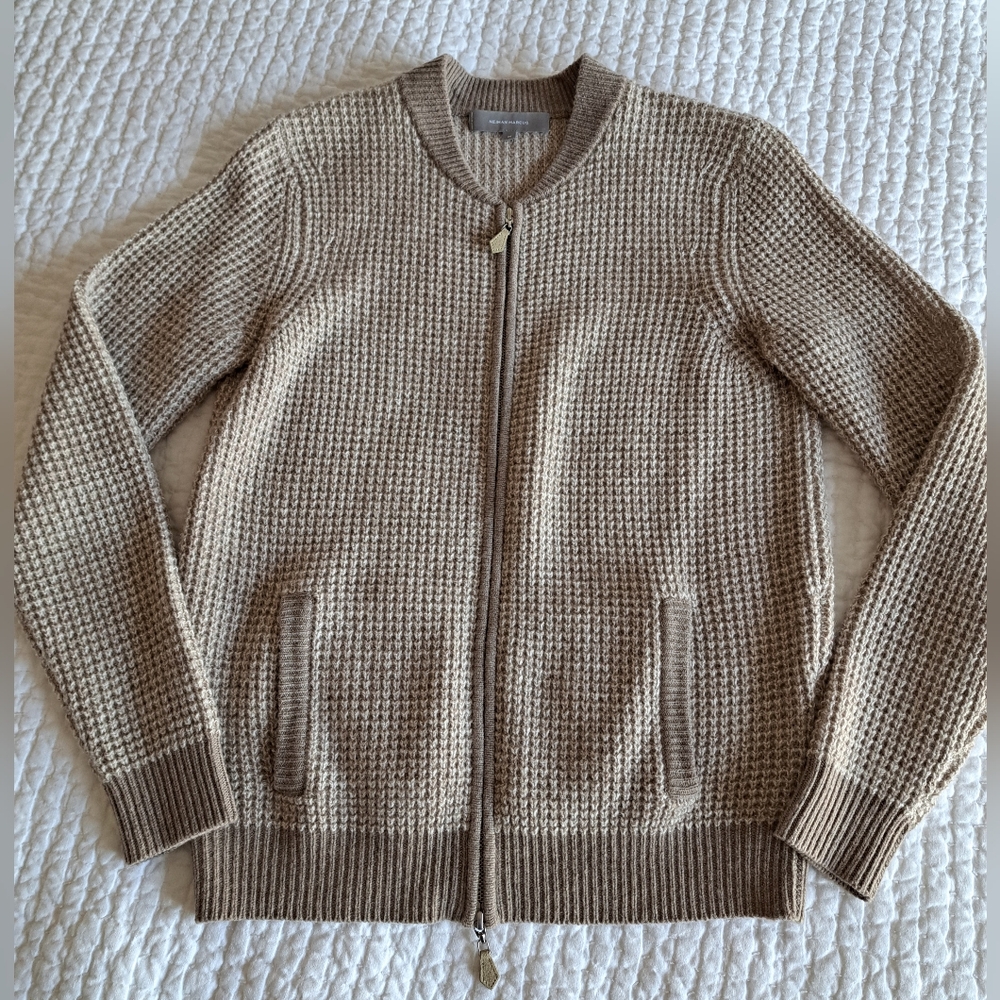 Neiman Marcus 100% Undyed  Cashmere Baseball Collar Full Zip Sweater M